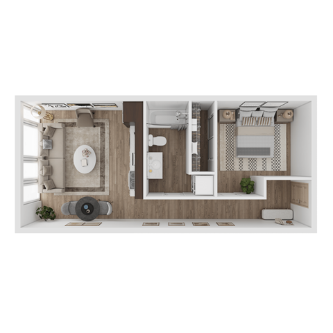 Floor plan for 1 bed, 1 bath, 590 sqft